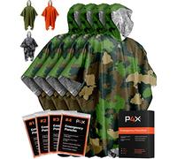 PREPARED4X Emergency Poncho with Mylar Blanket Liner - Heavy Duty, Waterproof, Wind-Resistant Green Rain Poncho for Outdoors, Camping, and Car Emergency Kits - Thermal Poncho - 4 Pack (Green Camo)