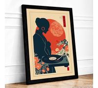 Preparing Under Red Moon Japandi Framed Wall Art Print A2 (59.4×42cm) Black, Wall Decor for Living Room, Bedroom, Office & Home, Ready to Hang, Art Gift