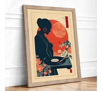 Preparing Under Red Moon Japandi Framed Wall Art Print A2 (59.4×42cm) Oak, Wall Decor for Living Room, Bedroom, Office & Home, Ready to Hang, Art Gift