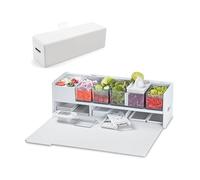 Prepdeck Gen 2 Recipe Prep & Storage Station - 8 Essential Tools + Deluxe Cutting Board, 14 Plastic Containers + Super-Seal Lids, Removable Trash Compartments, Tablet Stand Included - White Stone