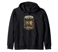 Prepper Survivalist Shelter Fire Water Signal Zip Hoodie