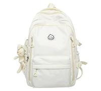 Preppy Backpack Smiling Face with Bunny Plush Cute Aesthetic Backpack Preppy Stuff Kawaii Accessories Korean College Style, White, One Size, Classic