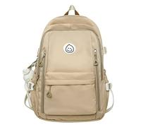 Preppy Backpack Smiling Face with Bunny Plush Cute Aesthetic Backpack Preppy Stuff Kawaii Accessories Korean College Style, Khaki, One Size, Classic