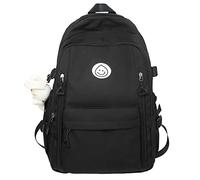 Preppy Backpack Smiling Face with Bunny Plush Cute Aesthetic Backpack Preppy Stuff Kawaii Accessories Korean College Style, Black, One Size, Classic