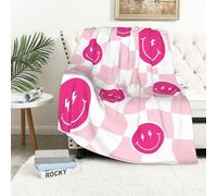 Preppy Blanket - Preppy Throw Blanket Pink Smile Face Blanket, Flannel Cute Smiley Face Blanket Preppy Room Decor Plush Soft Preppy Bedding Stuff for Sofa Living Room Gifts Decor 50" x 60"