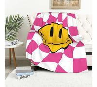 Preppy Blanket - Preppy Throw Blanket Pink Smile Face Blanket, Flannel Cute Smiley Face Blanket Preppy Room Decor Plush Soft Preppy Bedding Stuff for Living Room Gifts Decor 50" x 60" (Yellow)