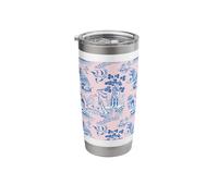 Preppy Blue and Pink Willow Pattern Chinoiserie Toile Stainless Steel Insulated Tumbler