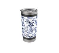 Preppy Blue and White Willow Pattern Chinoiserie Toile Stainless Steel Insulated Tumbler