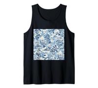 Preppy Blue and White Willow Pattern Chinoiserie Toile Tank Top