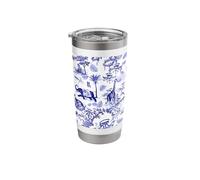 Preppy Blue Toile Chinoiserie with Leopard, Monkey, Palms Stainless Steel Insulated Tumbler