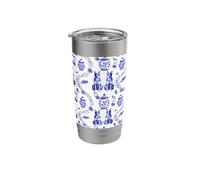 Preppy Blue & White Toile German Shepherd Dog Stainless Steel Insulated Tumbler