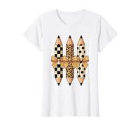 Preppy Bow Pencil Coquette Teacher Back to School Value Graphic T-Shirt, Women, White, S