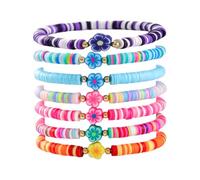 Preppy Bracelets Set Colorful Heart Star Polymer Beaded Pearl Clay Stackable Charm Kidcore Aesthetic Summer Beach Layering Bracelets Jewelry For Girls Women Teens Dainty Dangle Earrings (A, One Size)