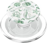 Preppy Coastal Sardine Tin Mermaid Shell Europe Summer Green PopSockets PopGrip for MagSafe