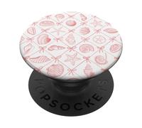 Preppy Coastal Seashells, Starfish, Shells and Bows in Coral PopSockets Adhesive PopGrip