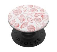 Preppy Coastal Seashells, Starfish, Shells in Summer Coral PopSockets Adhesive PopGrip