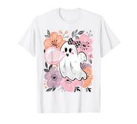 Preppy Coquette Cute Boo Ghost with Halloween Blowing Bubble T-Shirt