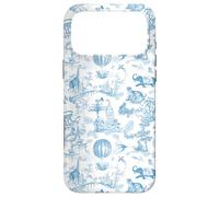 Preppy Cornflower Blue Toile Chinoiserie with Leopard Monkey Case for iPhone 17 Pro Max