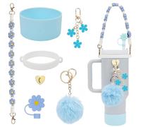 Preppy Cup Accessories Set - Water Bottle Handle Strap, Siliocne Cup Boot, Pendant Silicone Straw Hat Plush Colorful Flower Pendant, Practical And Beautiful Beverage Accessories, Enhance Charm of Cups