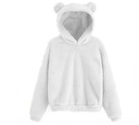 Preppy Cute Furry Hoodie Kawaii Long Sleeve Outwear Bear Ear Fluffy Hooded Pullover Clothing Y2K Coquette Warm Outwear, White, XXL