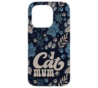 Preppy Dark Blue Garden Plants Girls Cute Boho Cat Mum Paws Case for iPhone 15 Pro