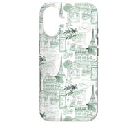 Preppy Forest Green Paris Toile Cafe Poodle Eiffel Arc Case for iPhone 17