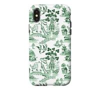 Preppy Forest Green Willow Pattern Chinoiserie Toile Case for iPhone X/XS