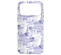 Preppy French Blue Paris Toile Cafe Poodle Eiffel Arc Trees Case for iPhone 17 Pro Max
