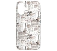 Preppy French Brown Paris Toile Cafe Poodle Eiffel Arc Trees Case for iPhone 17