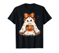 Preppy Ghost Halloween Black Lace Orange Bow Coquette Girls Value Graphic T-Shirt