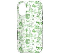 Preppy Green Toile Chinoiserie with Leopard, Monkey, Palms Case for iPhone 17