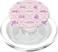 Preppy Hot Pink Crab, Fish, Shell, Seaweed Coastal Pattern PopSockets PopGrip for MagSafe