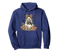 Preppy Leopard Bow Ghost Raccoon Boo Season Fall Halloween Pullover Hoodie