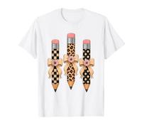 Preppy Leopard Pencil Bow Coquette Teacher Back to School T-Shirt