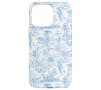 Preppy Light Blue Asian Jungle Toile Monkey, Leopard Lotus Case for iPhone 15 Pro Max