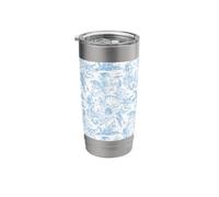 Preppy Light Blue Asian Jungle Toile Monkey, Leopard Lotus Stainless Steel Insulated Tumbler