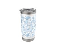 Preppy Light Blue Asian Jungle Toile Monkey, Leopard Lotus Stainless Steel Insulated Tumbler