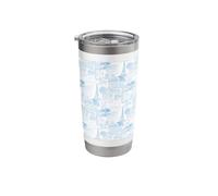 Preppy Light Blue Paris Toile Cafe Poodle Eiffel Arc Trees Stainless Steel Insulated Tumbler