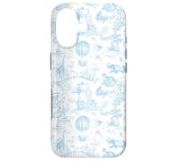 Preppy Light Blue Toile Chinoiserie with Leopard Monkey Palm Case for iPhone 17