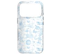 Preppy Light Blue Toile Chinoiserie with Leopard Monkey Palm Case for iPhone 17 Pro