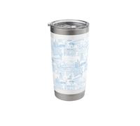 Preppy Light Blue Tokyo Chinoiserie Toile Temple Sakura Fuji Stainless Steel Insulated Tumbler