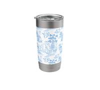 Preppy Light Blue Willow Pattern Chinoiserie Toile Stainless Steel Insulated Tumbler