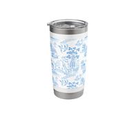 Preppy Light Blue Willow Pattern Chinoiserie Toile Stainless Steel Insulated Tumbler