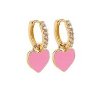Preppy Love Heart Hoop Earrings for Women Teen Girls Plated Cubic Zirconia CZ Charms Dangle Drop Huggie Small Hoops Cartilage Earring Fashion Colorful Y2K Jewelry Cute Gifts