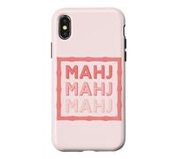 Preppy Mahj in Coral with a Bamboo Border Mahjongg Player Case for iPhone X/XS