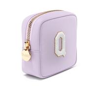 Preppy Makeup Bag Travel Cosmetic Bag, Personalized Initial Cute Makeup Organizer, Zipper Pouch Purse Storage Bag Cosmetics Organizer, Girls Make Up Bag Mini Small Large Makeup Bags, Lilac, Mini, Q