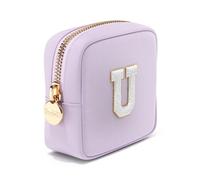Preppy Makeup Bag Travel Cosmetic Bag, Personalized Initial Cute Makeup Organizer, Zipper Pouch Purse Storage Bag Cosmetics Organizer, Girls Make Up Bag Mini Small Large Makeup Bags, Lilac, Mini, U