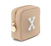 Preppy Makeup Bag Travel Cosmetic Bag, Personalized Initial Cute Makeup Organizer, Zipper Pouch Purse Storage Bag Cosmetics Organizer, Girls Make Up Bag Mini Small Large Makeup Bags, Sand, Mini, X