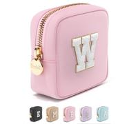 Preppy Makeup Bag Travel Cosmetic Bag, Personalized Initial Cute Makeup Organizer, Zipper Pouch Purse Storage Bag Cosmetics Organizer, Girls Make Up Bag Mini Small Large Makeup Bags, Flamingo, Mini, W