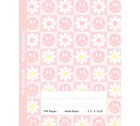 Preppy Notebook Composition: Cute Blush Pink Y2K Notebook For Teens, School, Office, Work, Women With Happy Smiley Faces | Aesthetic Back To School ... | Wide Rule Notebook Paper | Y2K Accessories